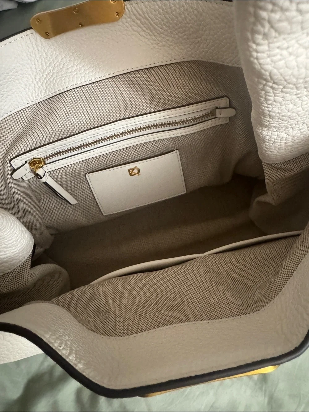 Donna Karan White Pebbled Leather Hobo with Gold Accents